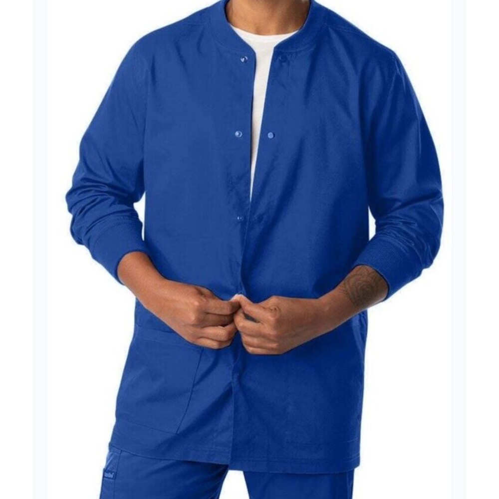 Landau NWT Men's 5XL Pro Flex Scrub Jacket Blue Full Snap Medical Uniform‎ Knit